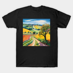 a landscape with a tree and fields T-Shirt